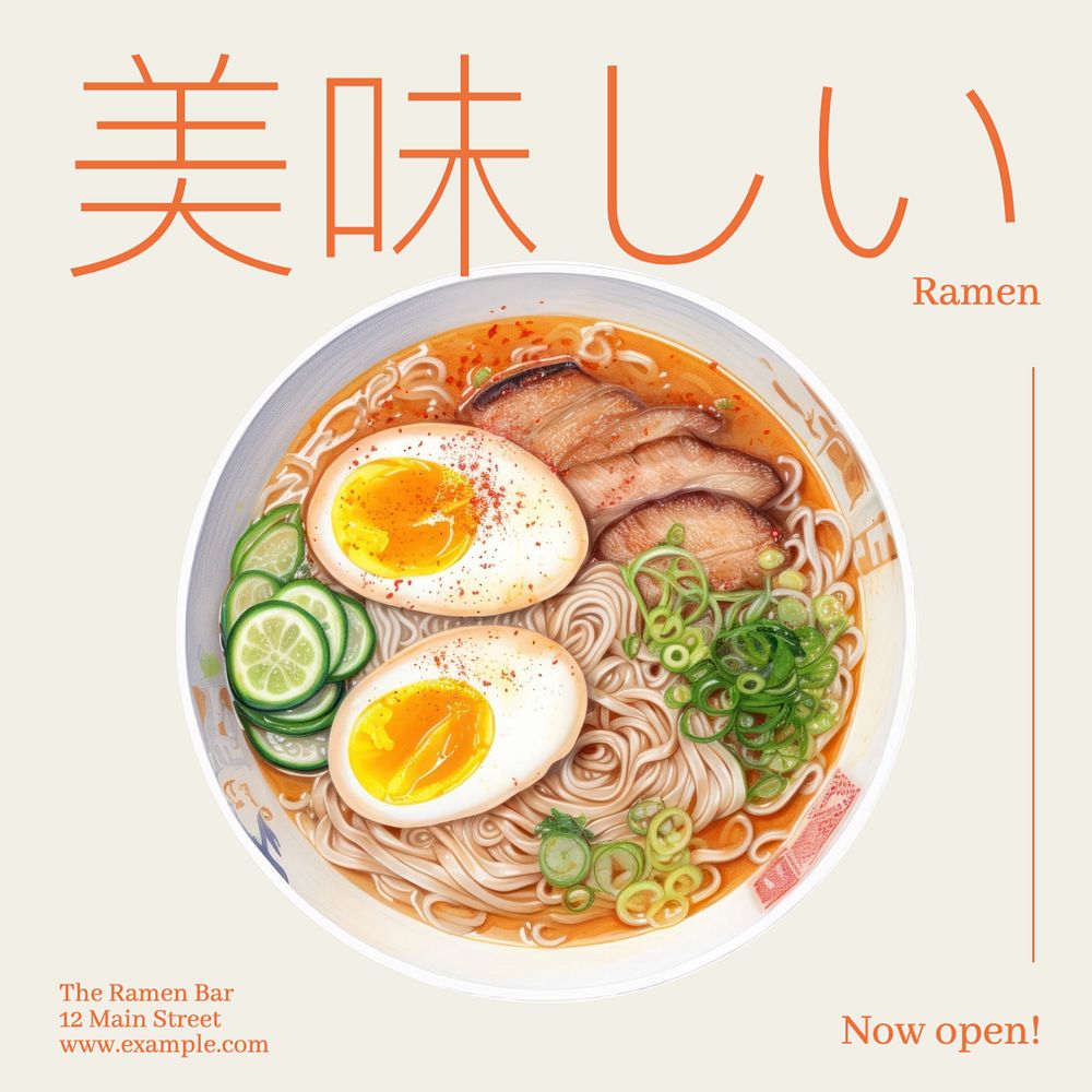 Ramen bar Instagram post template, editable text