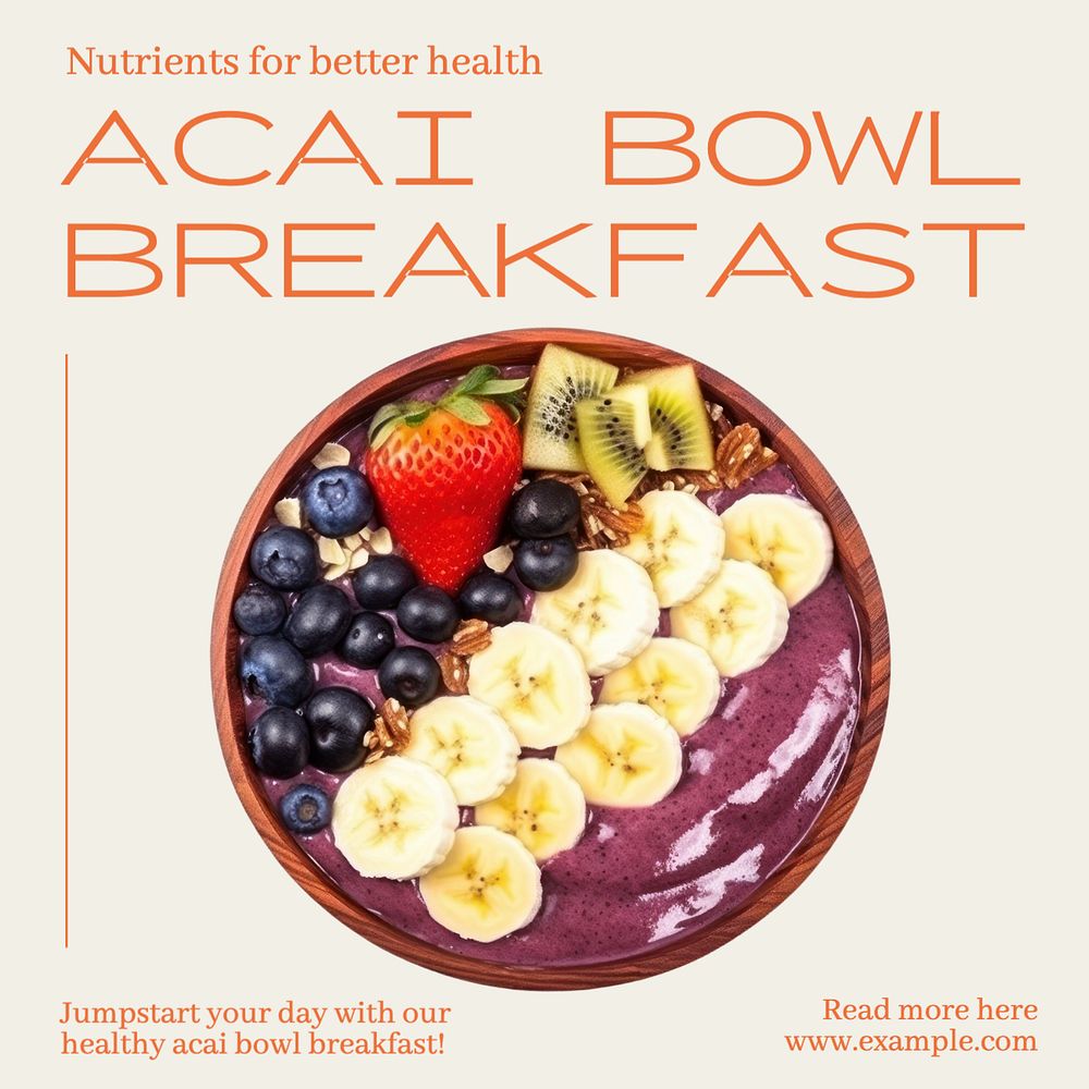 Acai bowl Instagram post template, editable text