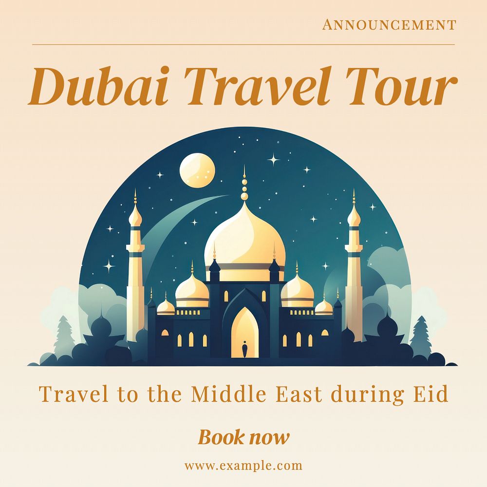 Dubai travel tour Instagram post template, editable text