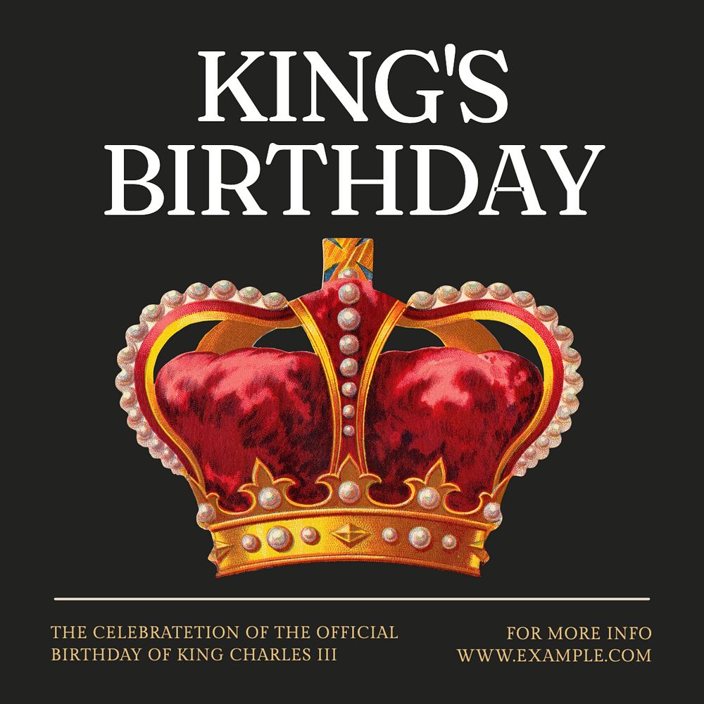 UK King's birthday Instagram post template, editable text