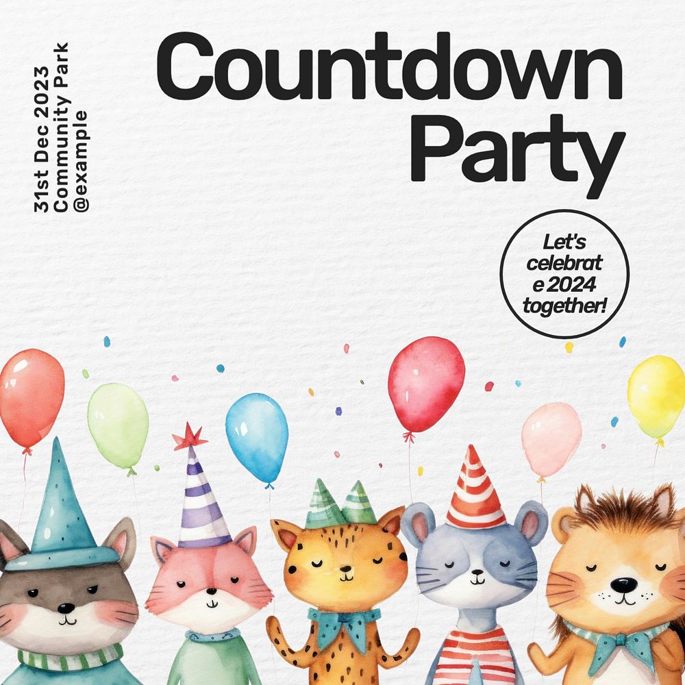 Countdown party Instagram post template, editable text