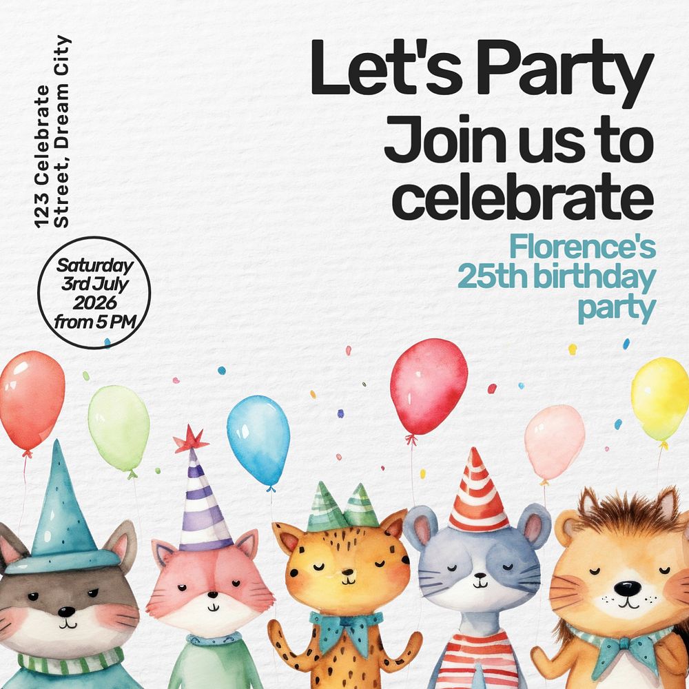 Party invitation Instagram post template, editable text