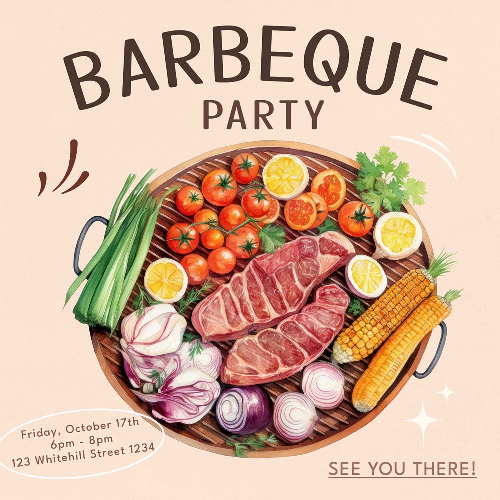 Barbeque party Instagram post template, editable text