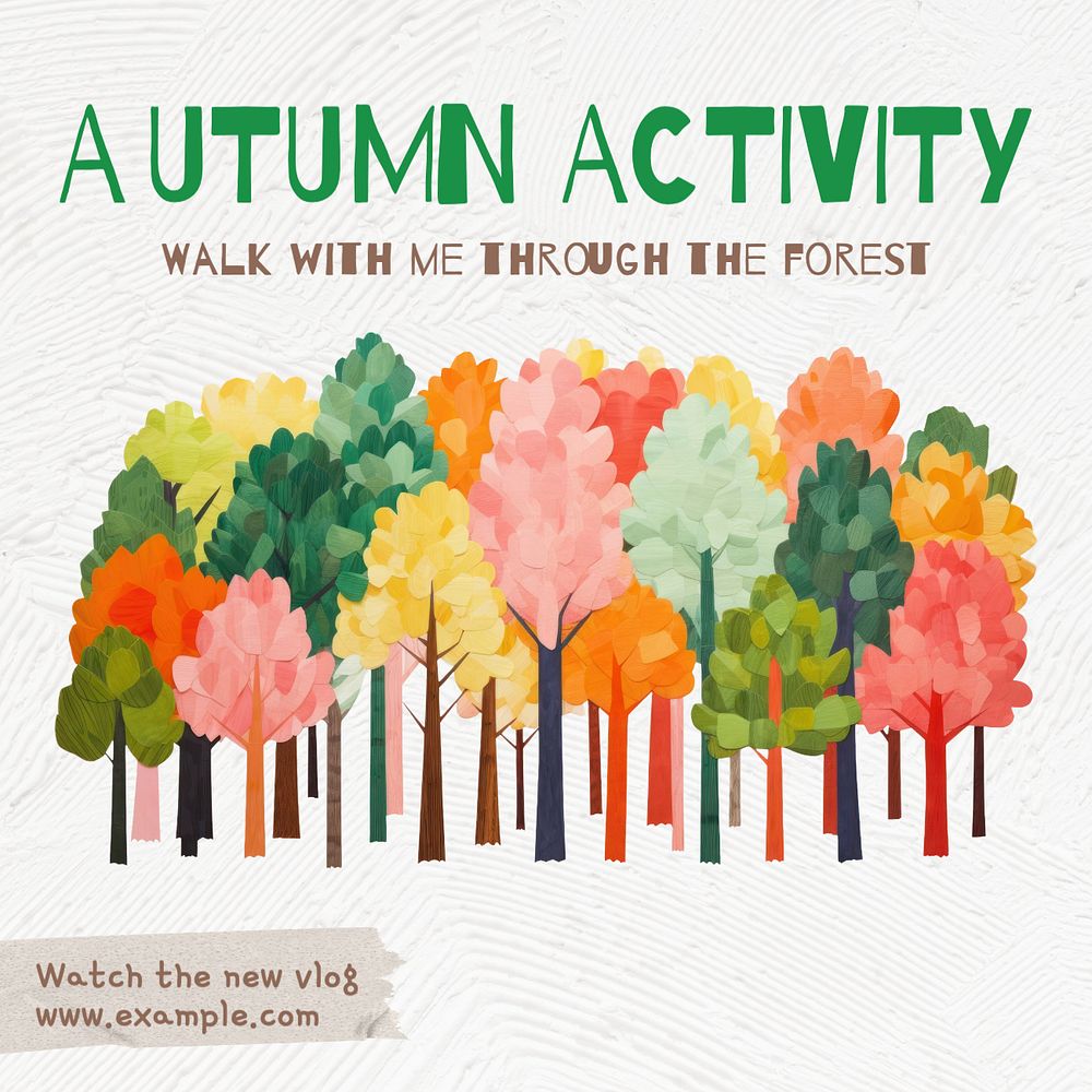 Autumn forest walk Instagram post template, editable text