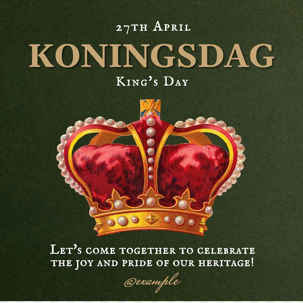 Netherlands King's Day Instagram post template, editable text