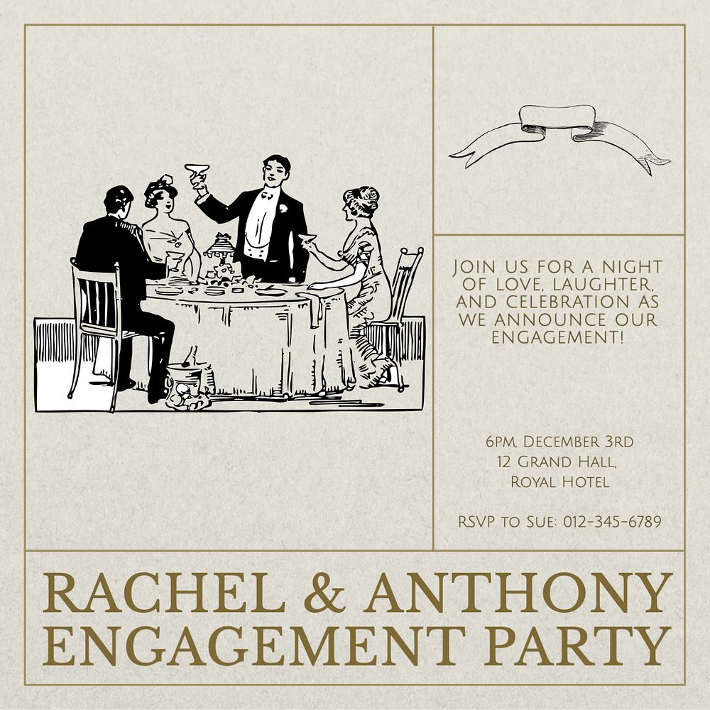 Engagement party Facebook post template, editable design