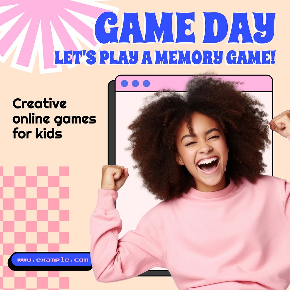 Kids game Instagram post template, editable text