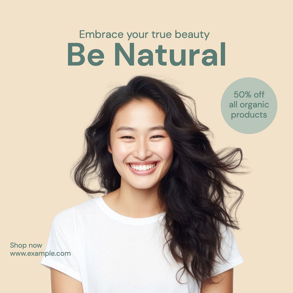 Be natural Instagram post template, editable text