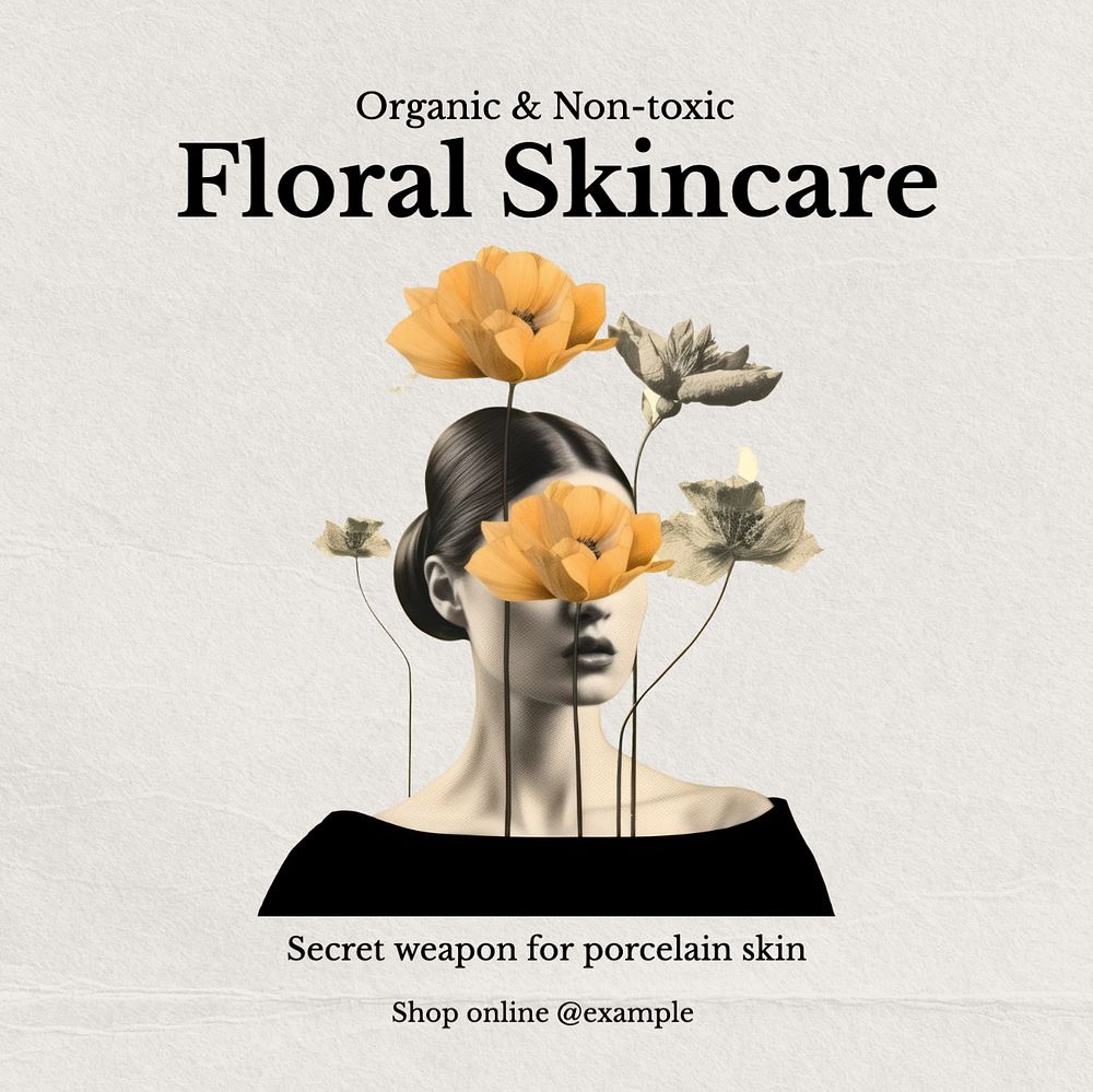 Floral skincare Instagram post template, editable text