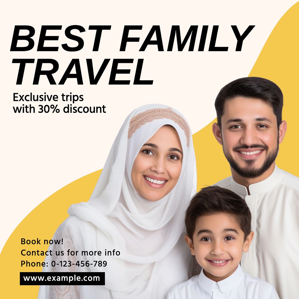 Family travel Instagram post template, editable text