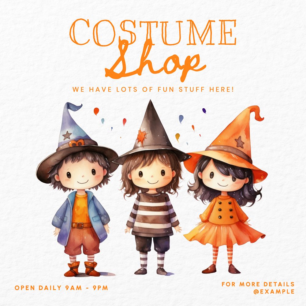 Costume shop Instagram post template, editable text