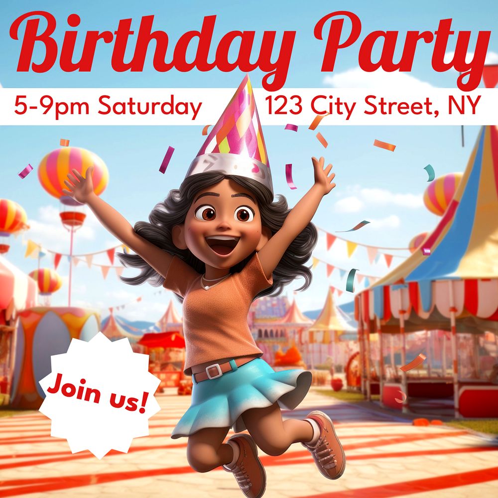 Birthday party Instagram post template, editable text