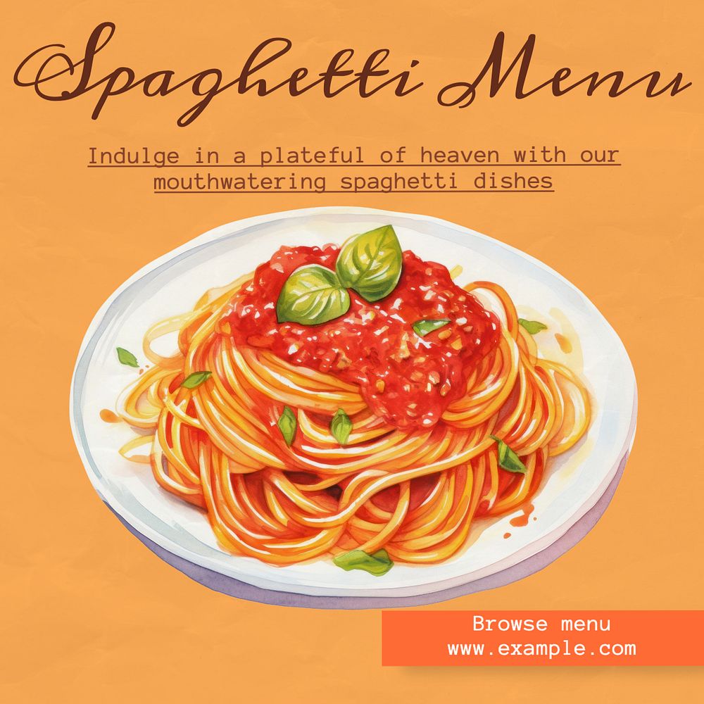 Spaghetti menu Instagram post template, editable text