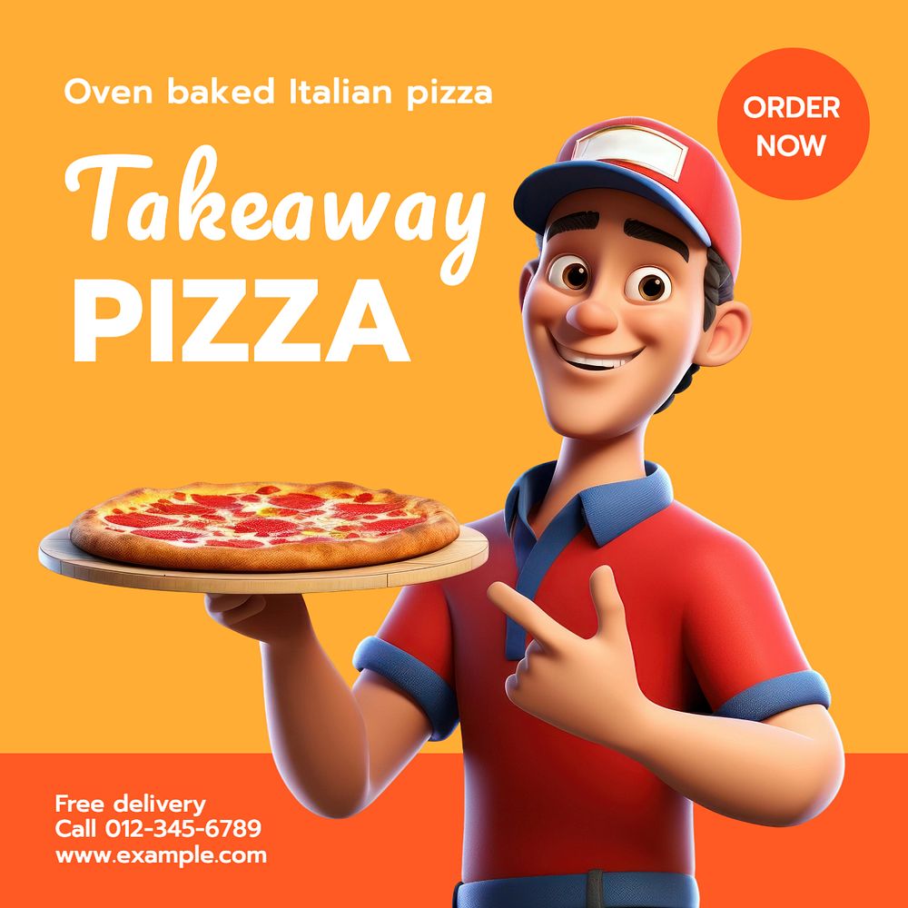 Takeaway pizza Instagram post template, editable text