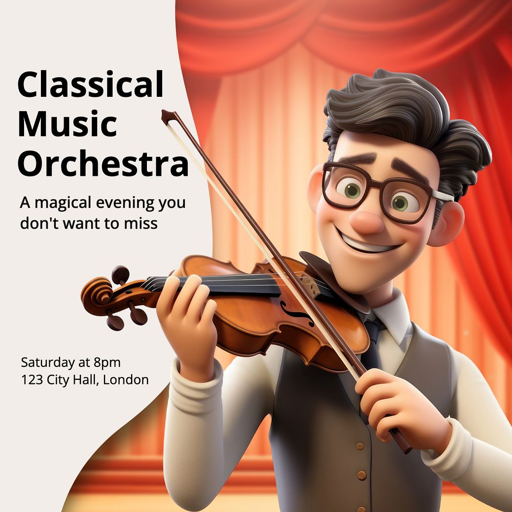 Classical music orchestra Instagram post template, editable text