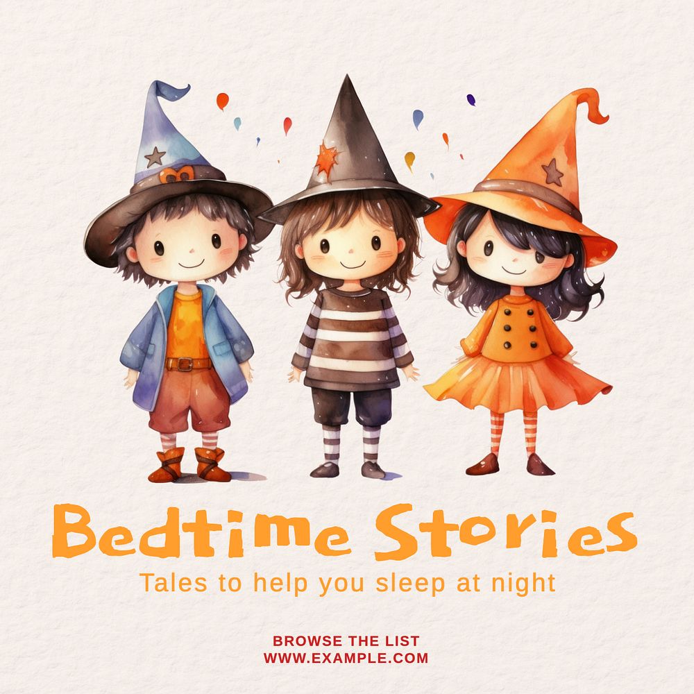 Bedtime stories Instagram post template, editable text