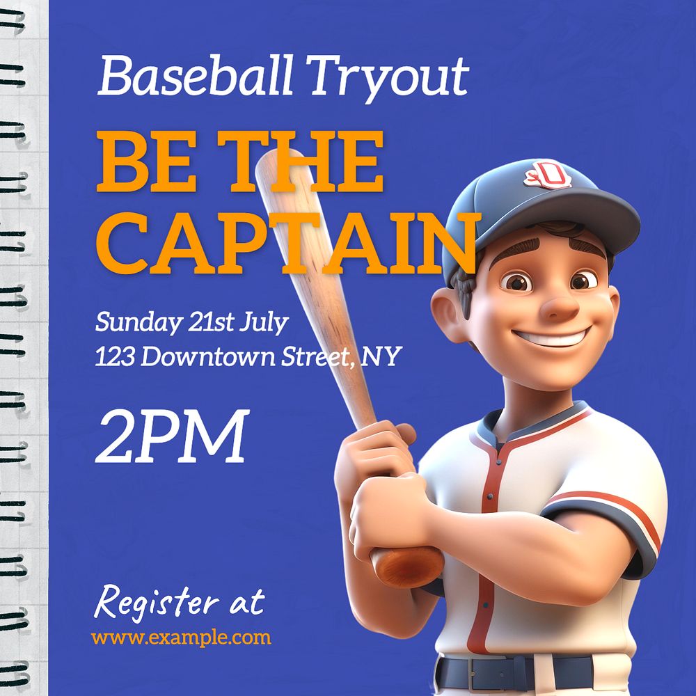 Baseball tryout Instagram post template, editable text