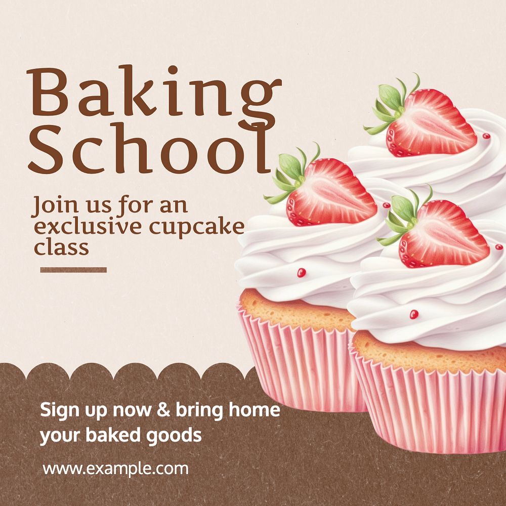 Baking school Instagram post template, editable text