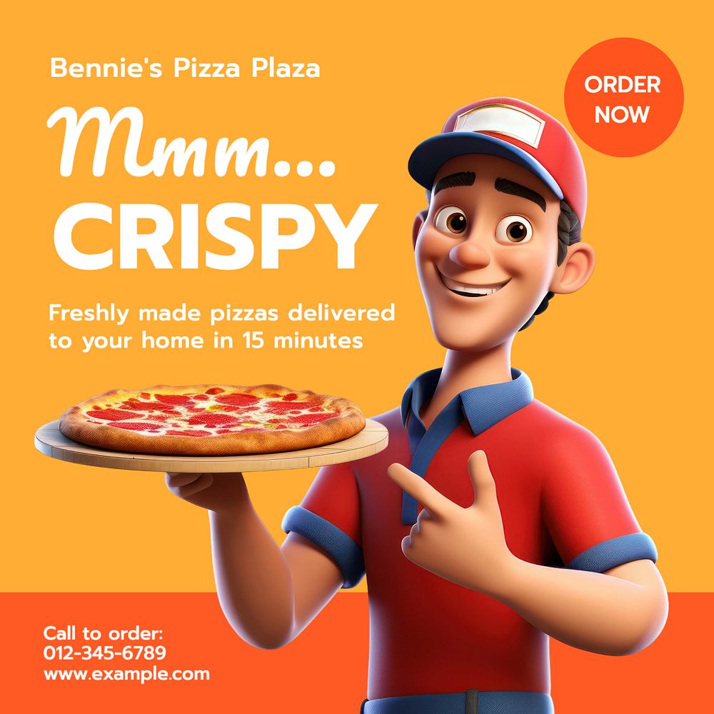 Pizza delivery Instagram post template, editable text