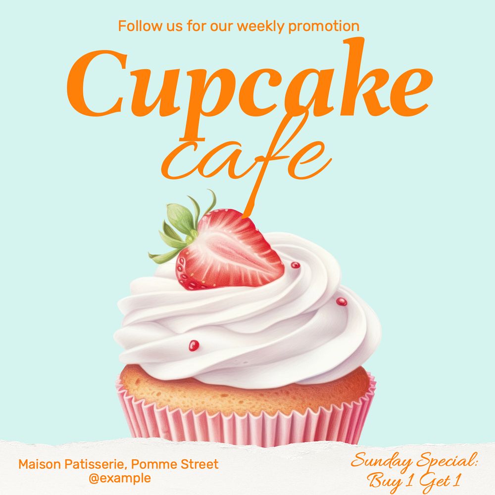 Cupcake cafe Instagram post template, editable text