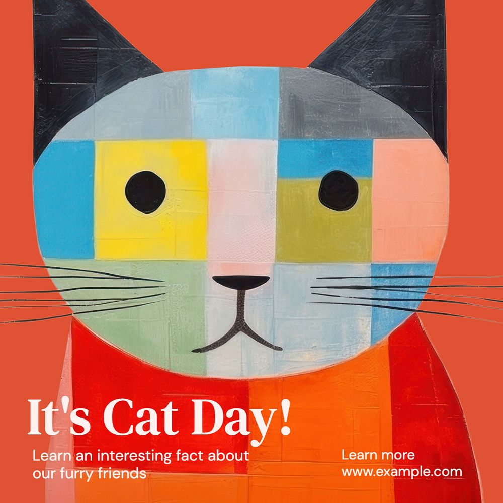 Cat day Instagram post template, editable text