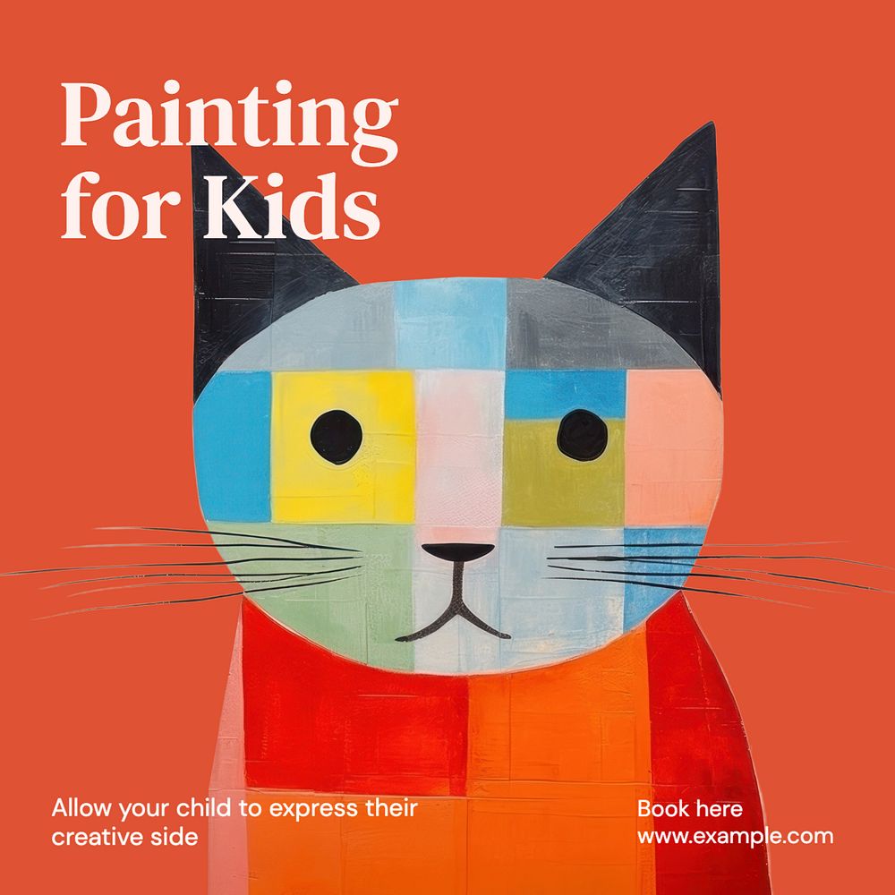 Painting for kids Instagram post template, editable text