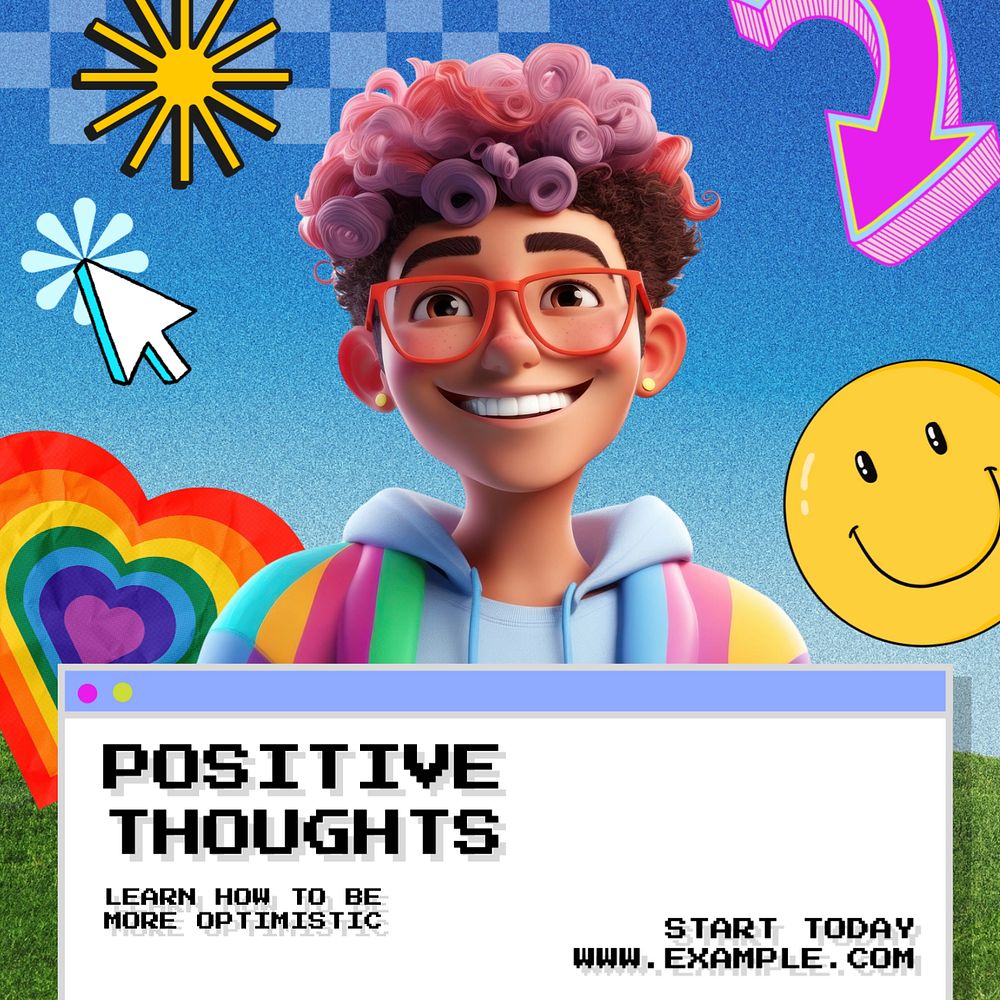 Positive thoughts Instagram post template, editable text