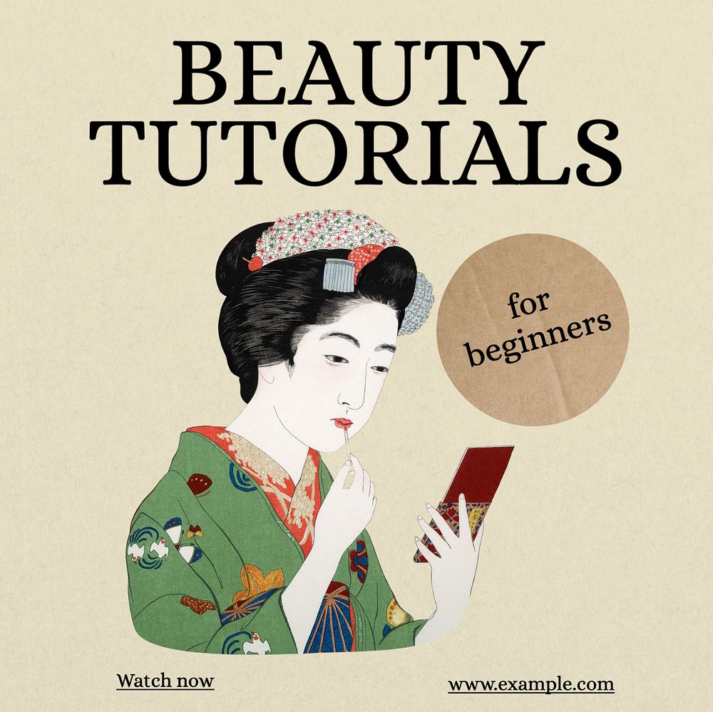 Beauty tutorials Instagram post template, editable text