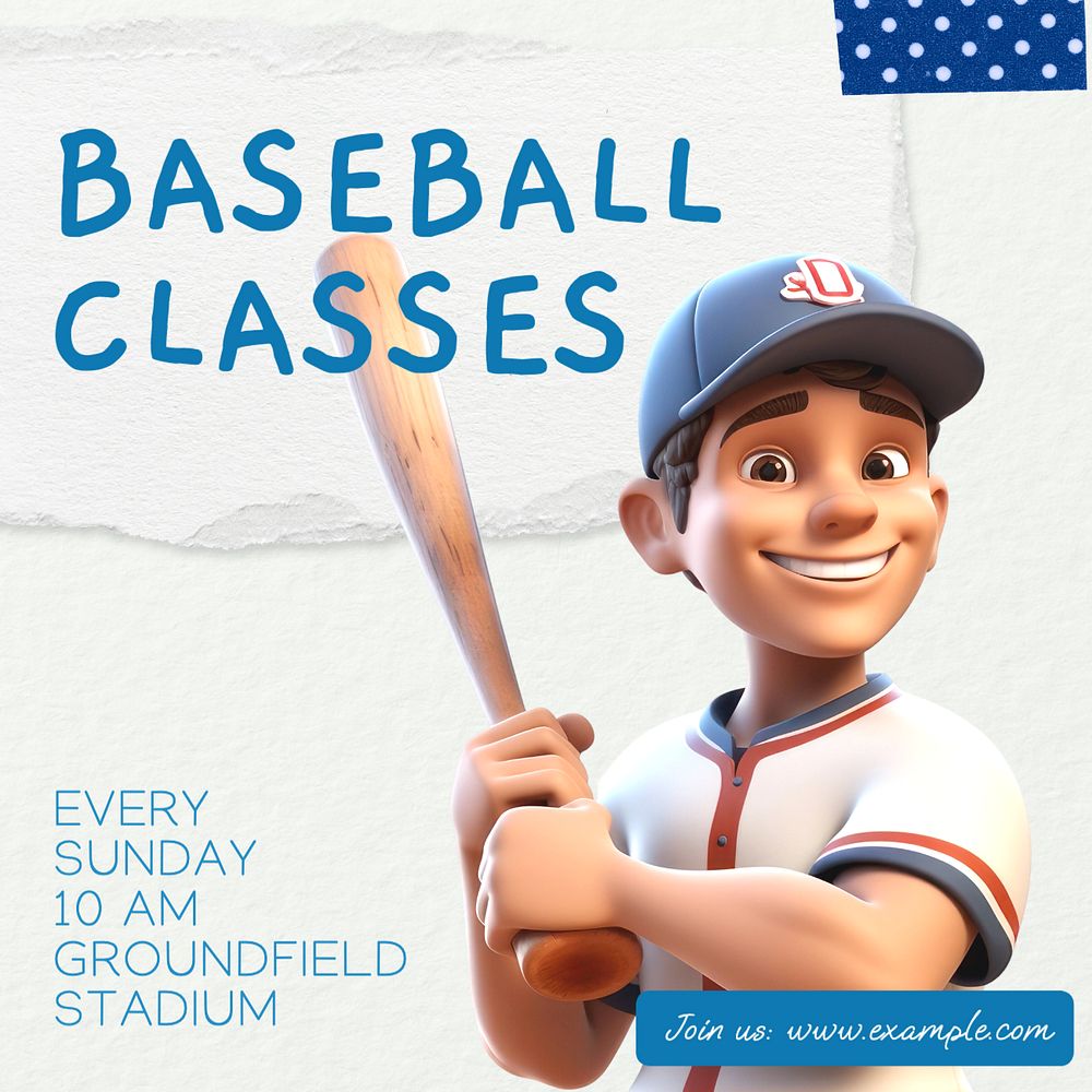 Baseball classes Instagram post template, editable text