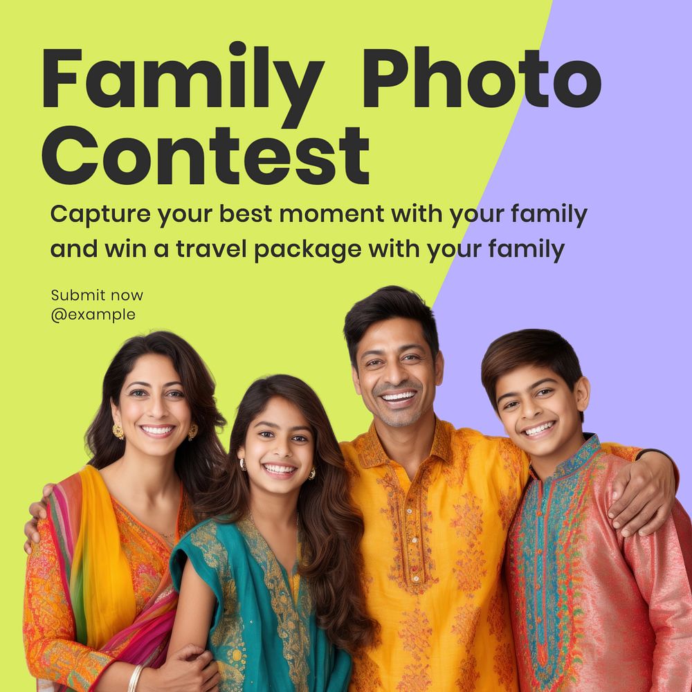 Family contest Instagram post template, editable text