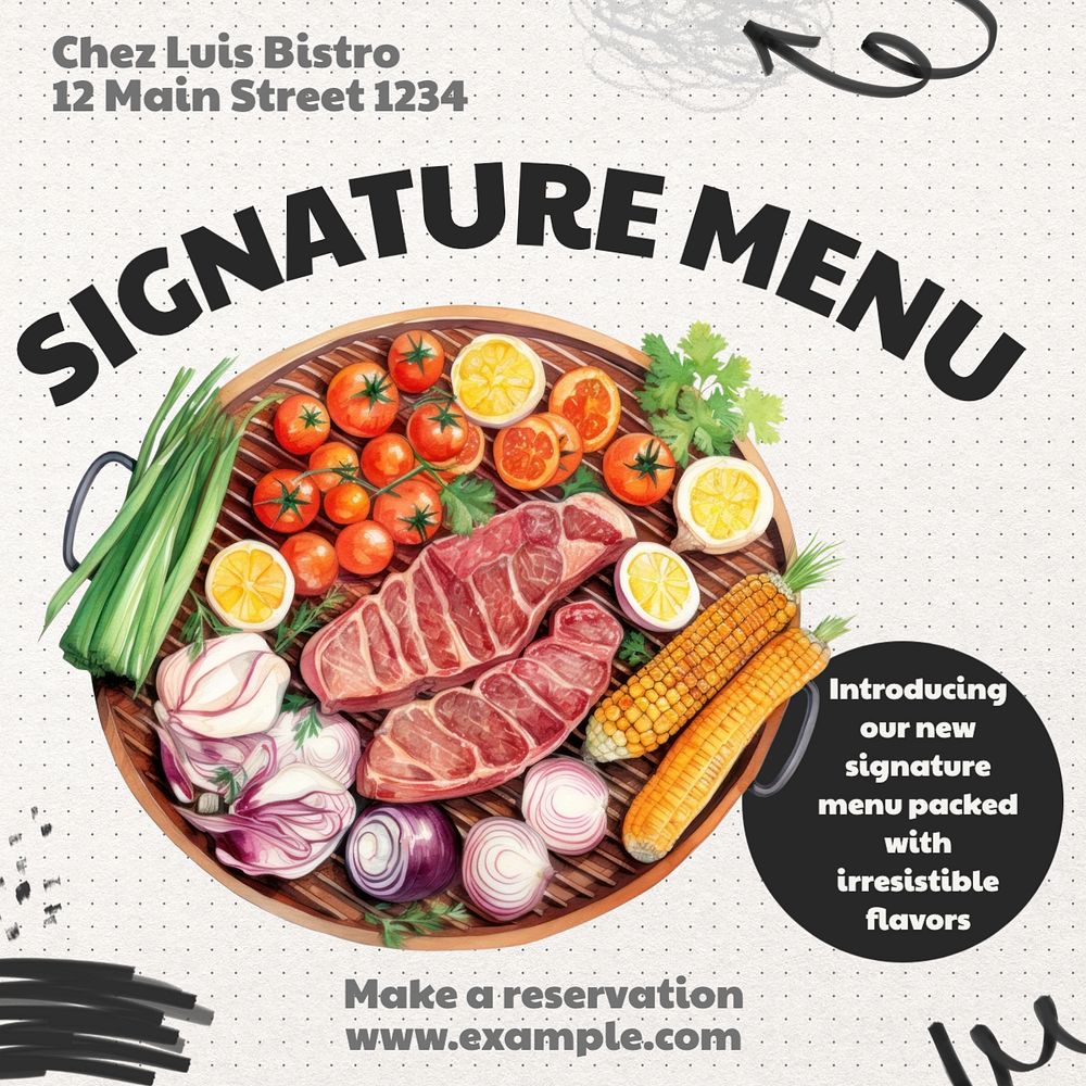 Signature menu Instagram post template, editable text