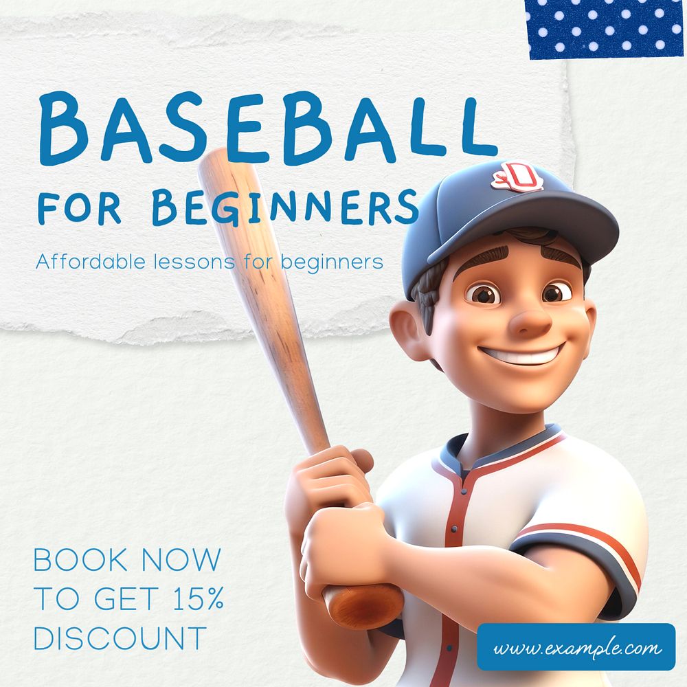 Baseball lessons Instagram post template, editable text