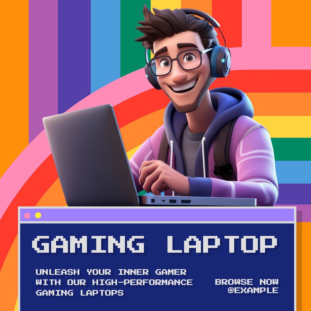 Gaming laptop Instagram post template, editable text