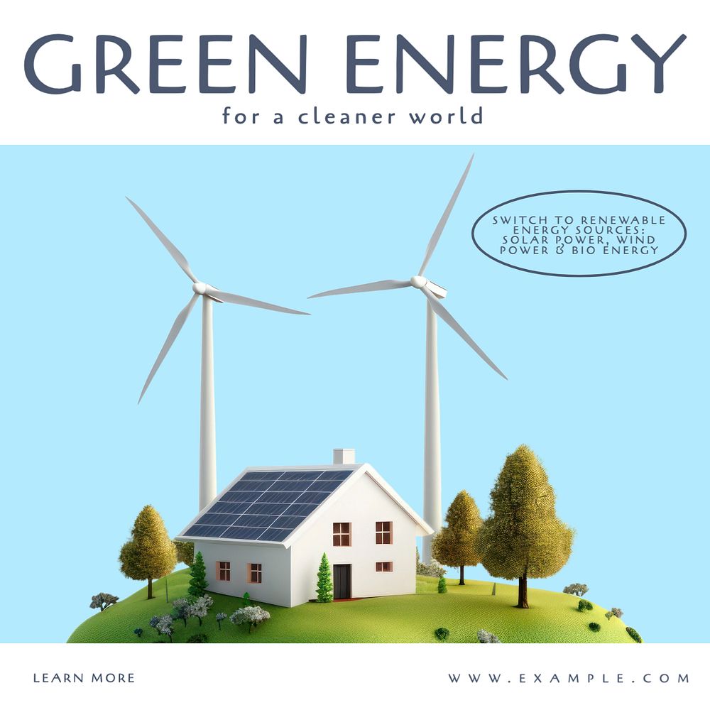 Green energy for a cleaner world Instagram post template, editable text