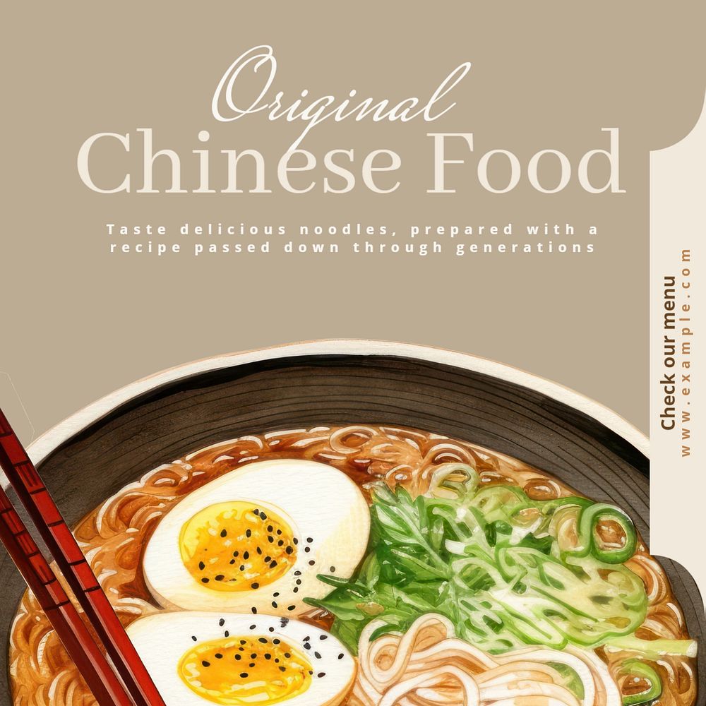 Asian noodle bar Instagram post template, editable text