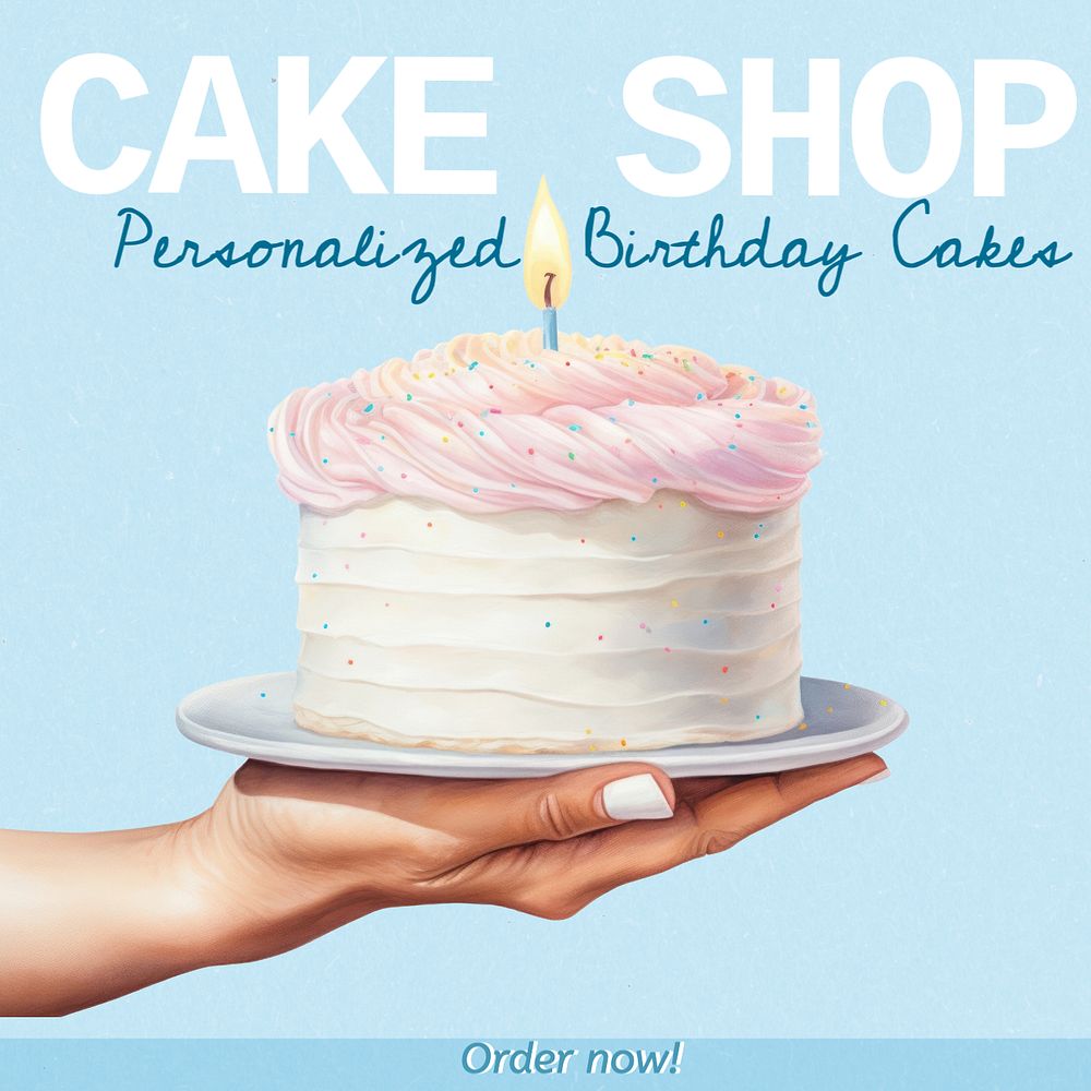 Cake shop, Instagram post template, editable text