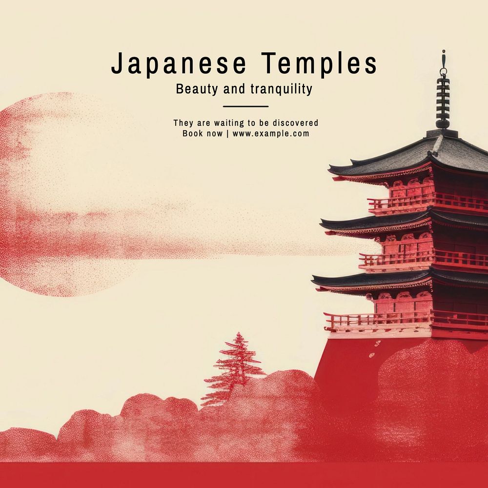 Japanese temples Instagram post template, editable text