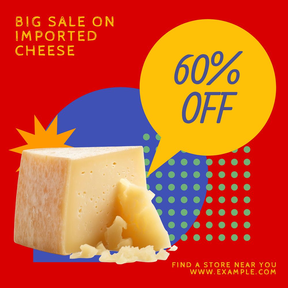 Cheese sale Instagram post template, editable text