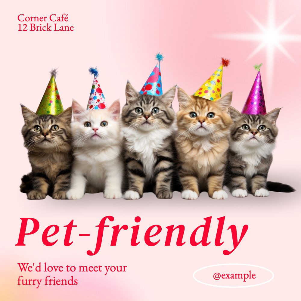 Pet-friendly cafe Instagram post template, editable text