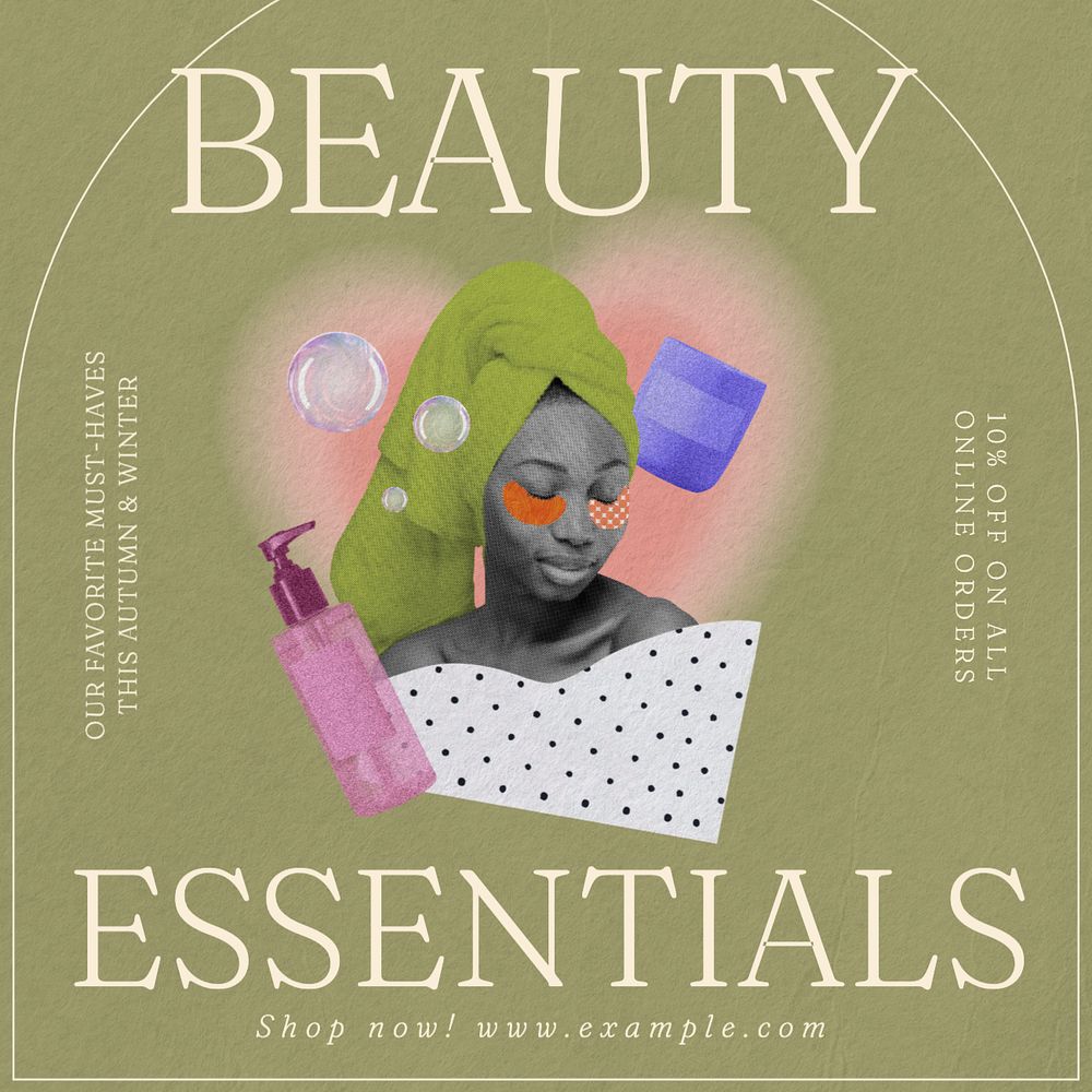 Beauty essentials Instagram post template, editable text