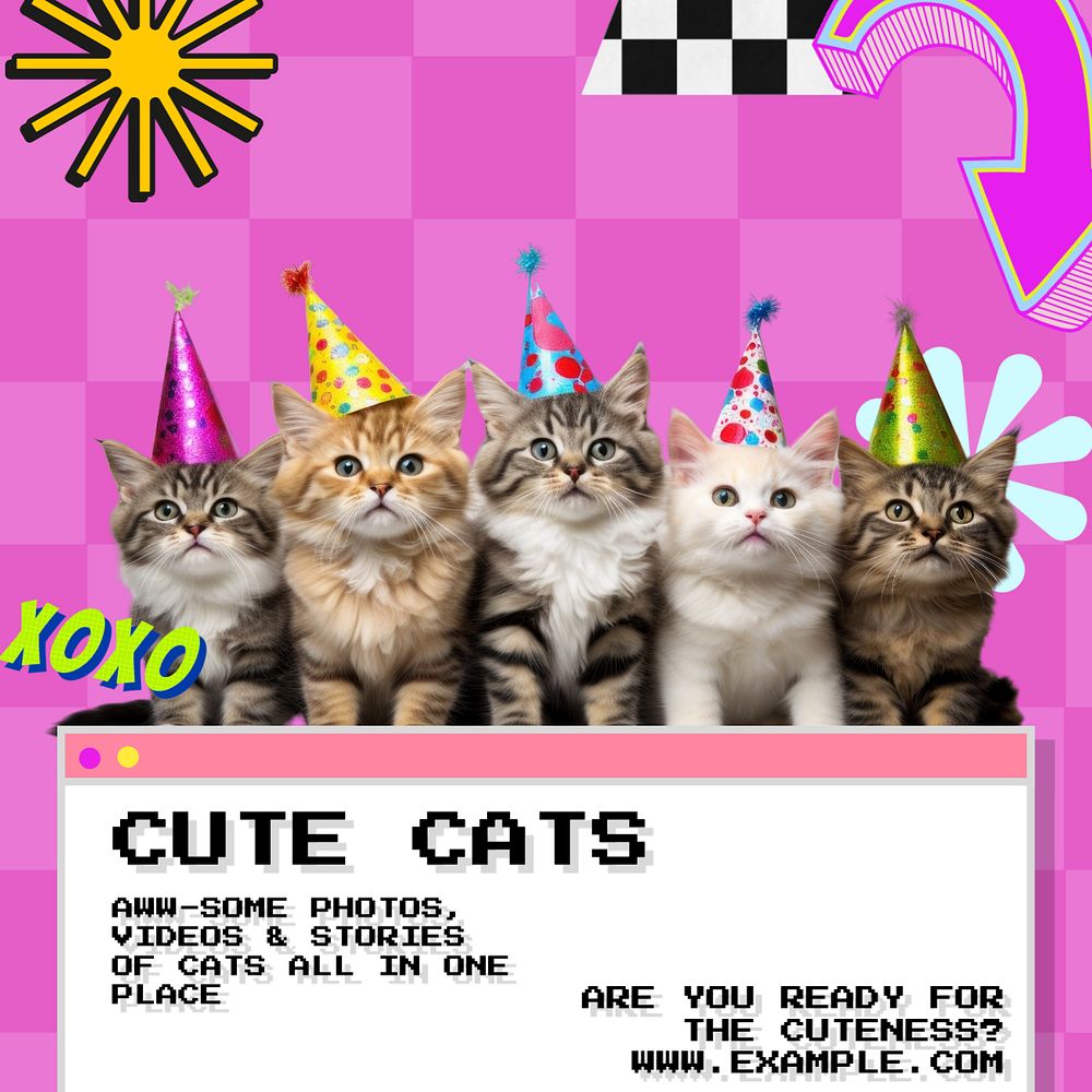 Cute cats Instagram post template, editable text