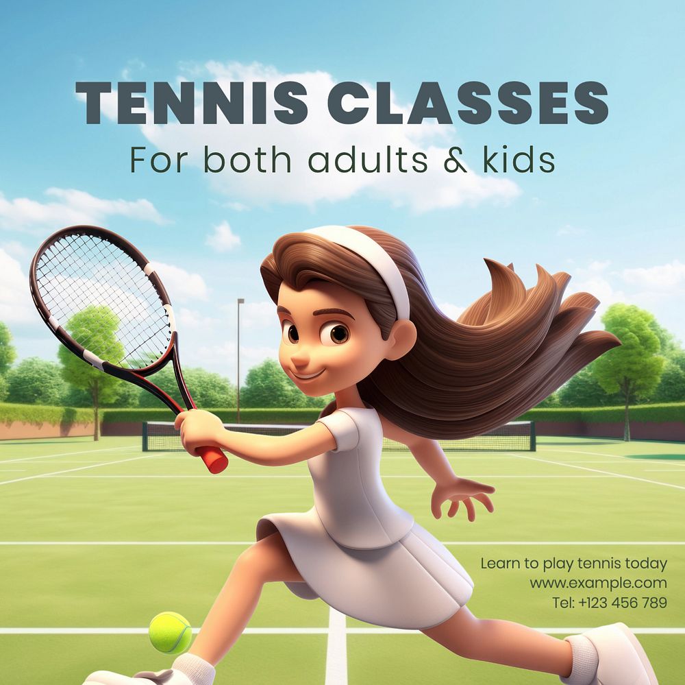 Tennis classes Instagram post template, editable text