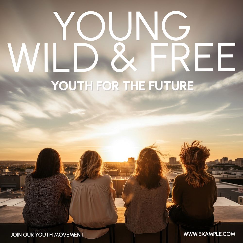 Young wild & free Instagram post template, editable text