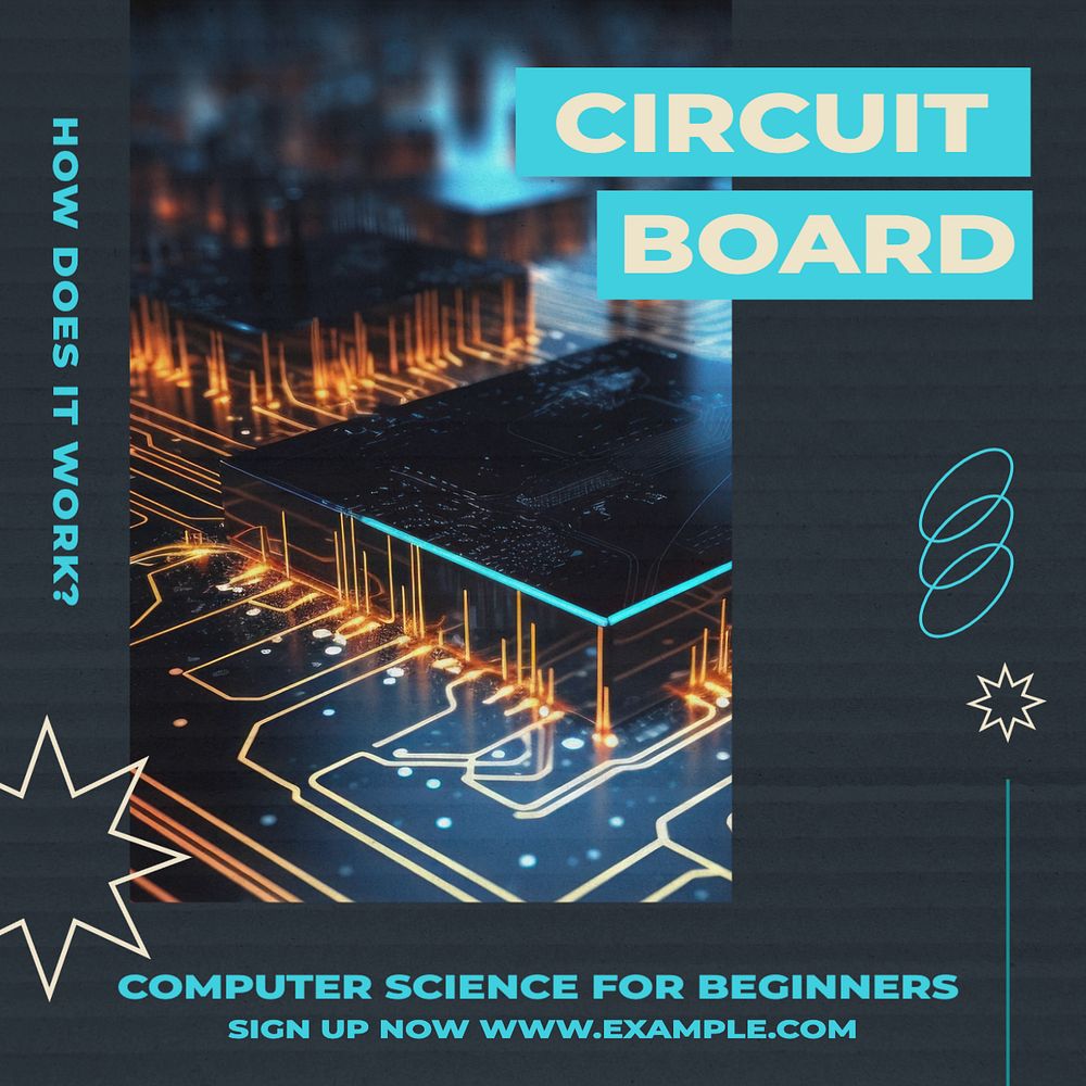 Circuit board Instagram post template, editable text