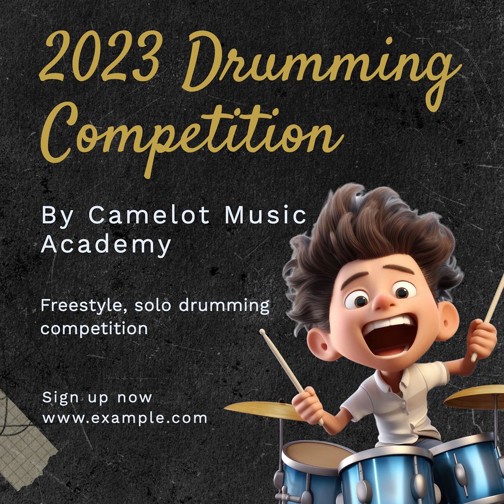 Drumming competition Instagram post template, editable text