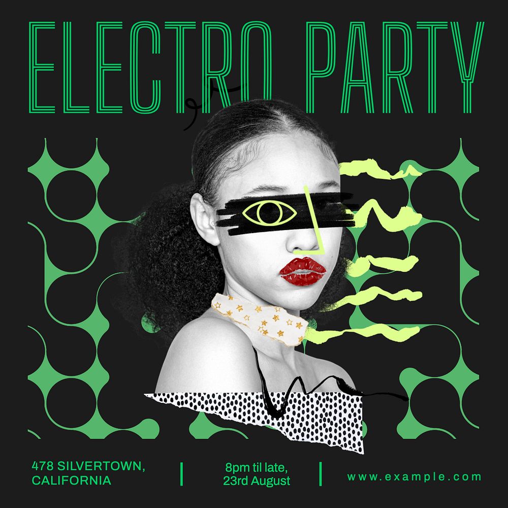 Electro party poster template, editable text & design Facebook post template, editable design