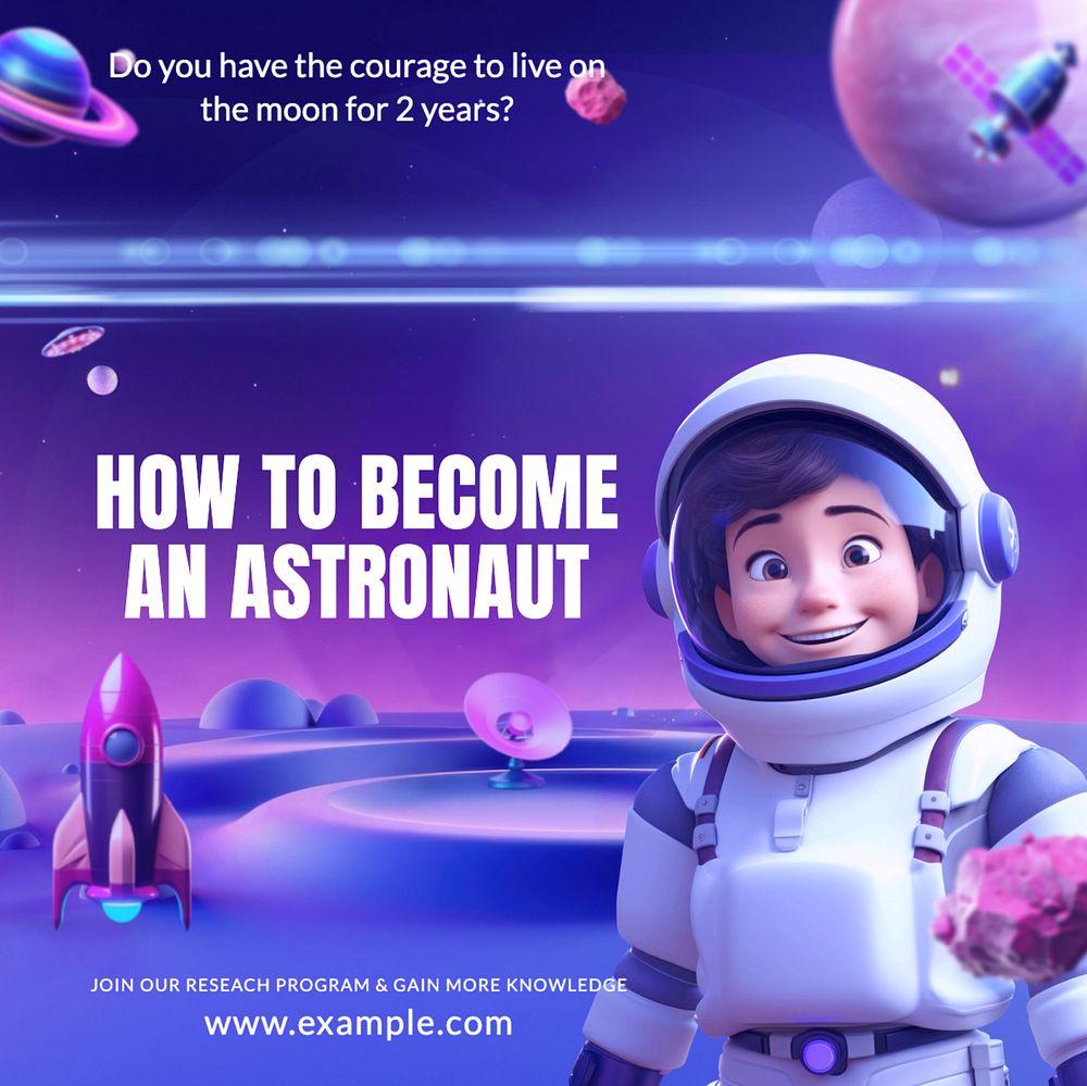 Become an astronaut  Instagram post template, editable text