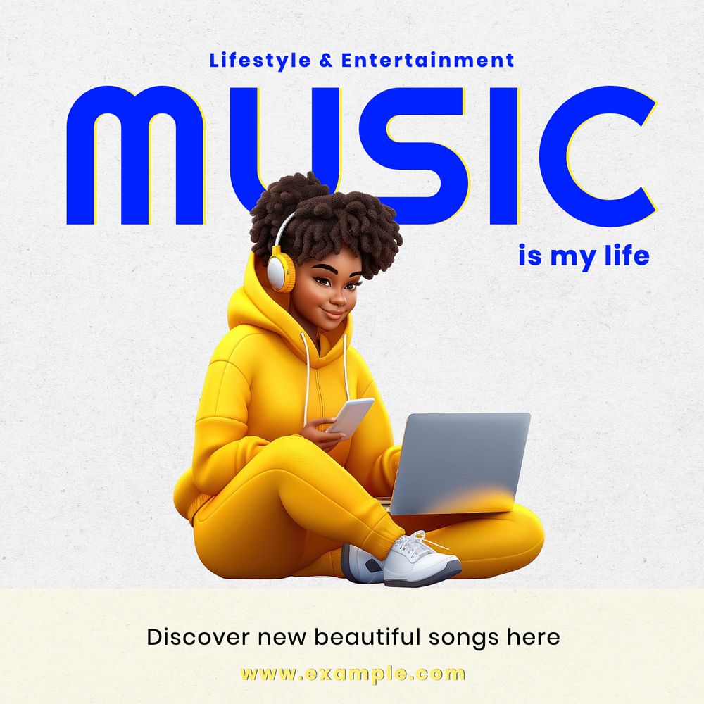 Music & songs Instagram post template, editable text