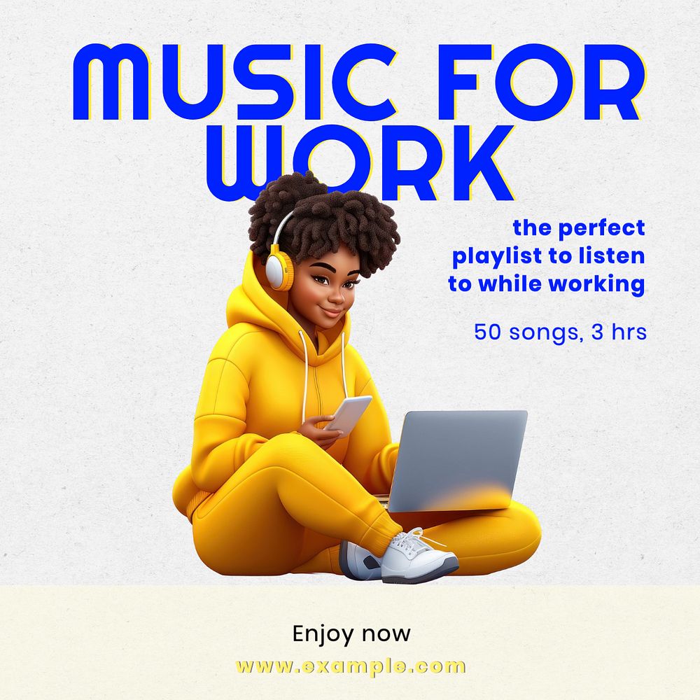 Music for work Instagram post template, editable text