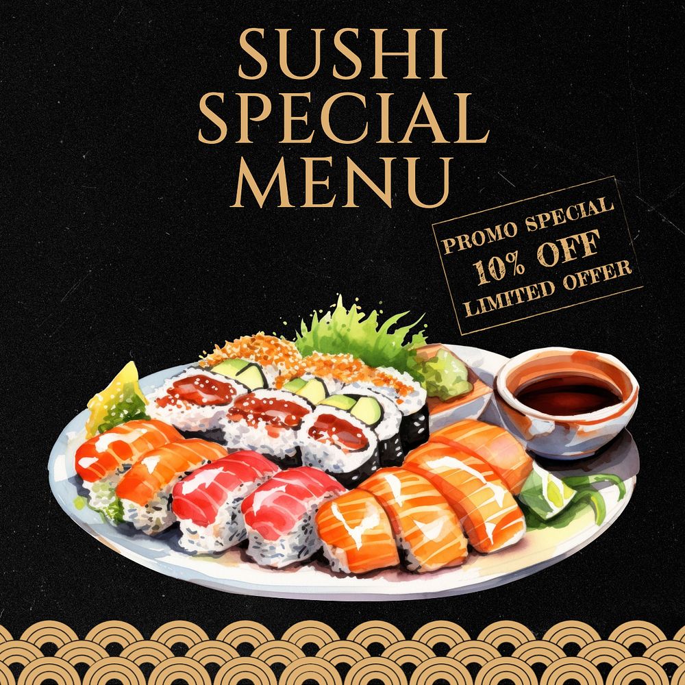 Sushi special menu Instagram post template, editable text